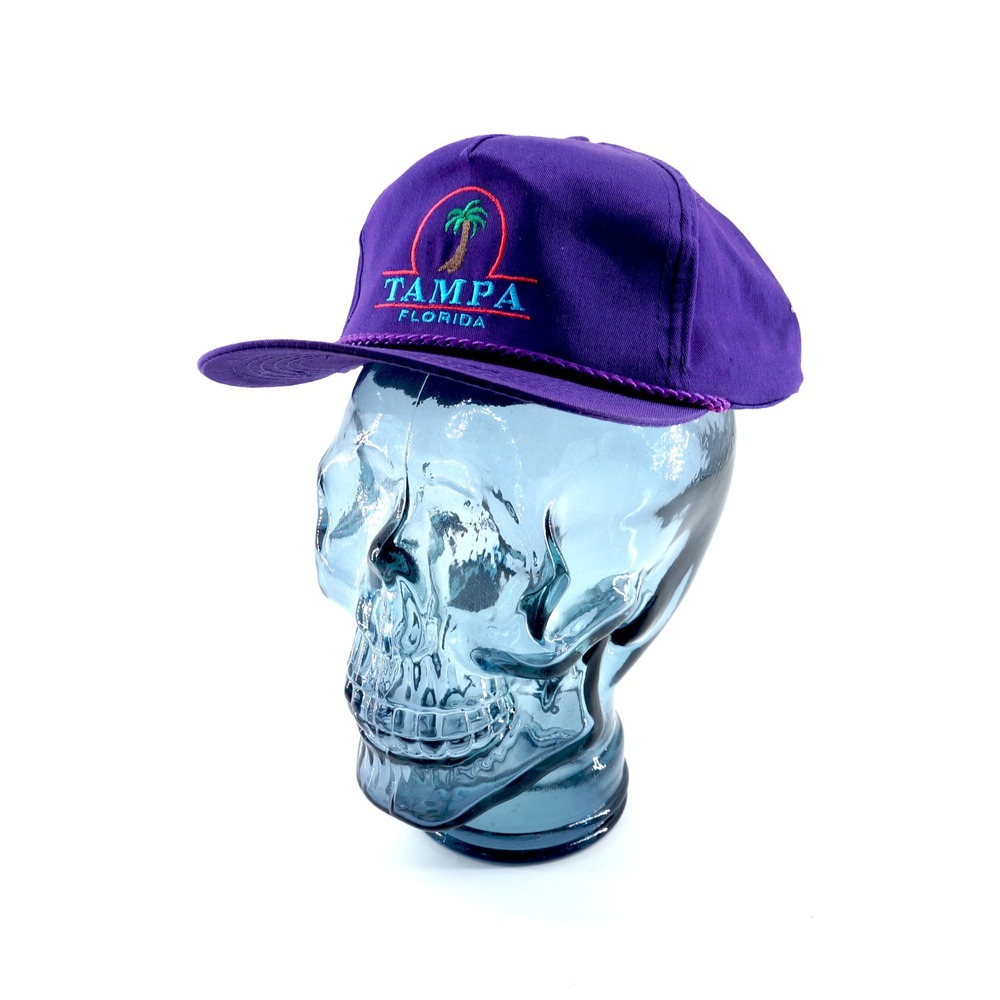 Vintage 1990s Tampa Florida Snapback Hat Purple Palm Tree Souvenir Cap 90s